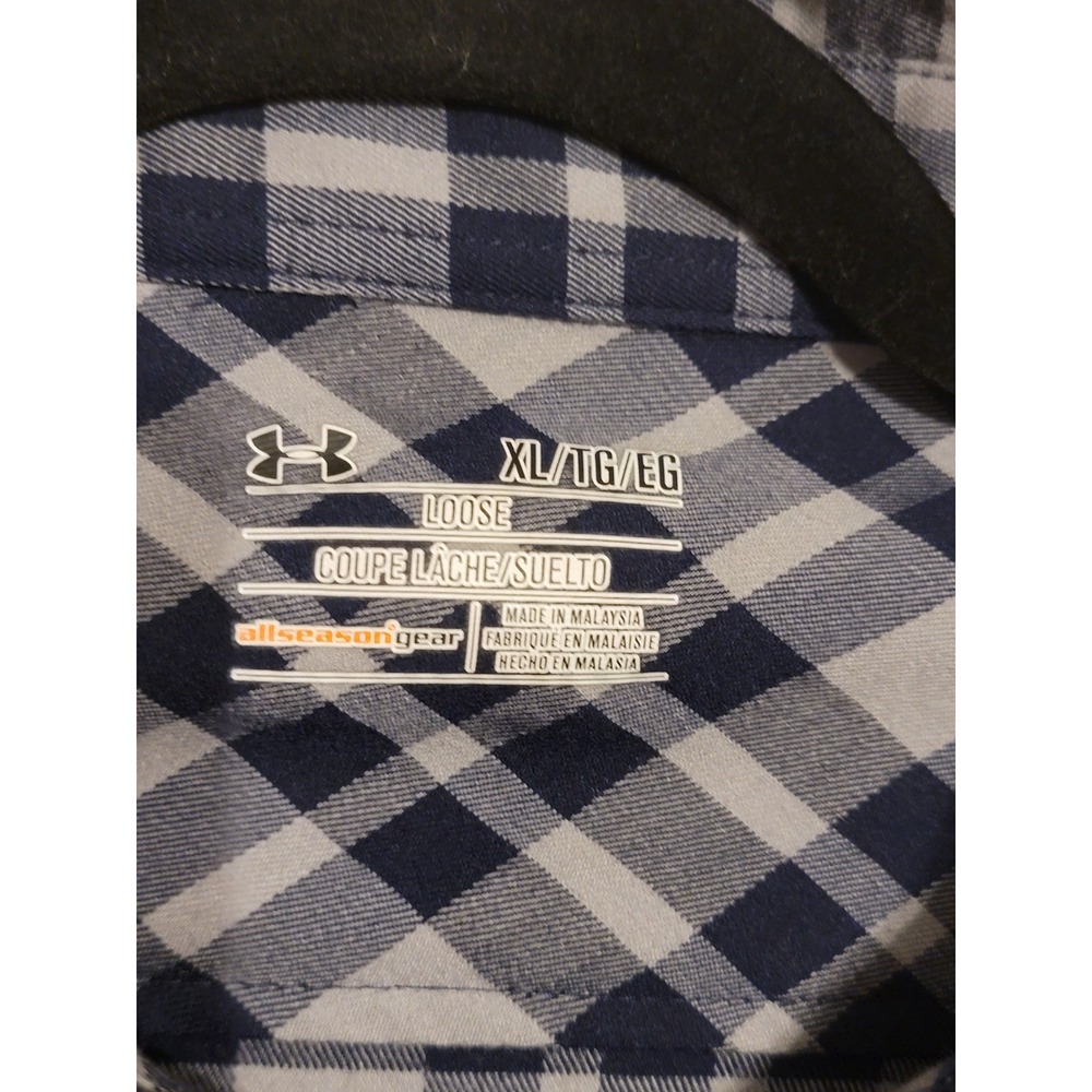 Under Armour NAVY plaid Button Down  Long Sleeve With‎ NAVY LOGO - Picture 3 of 4